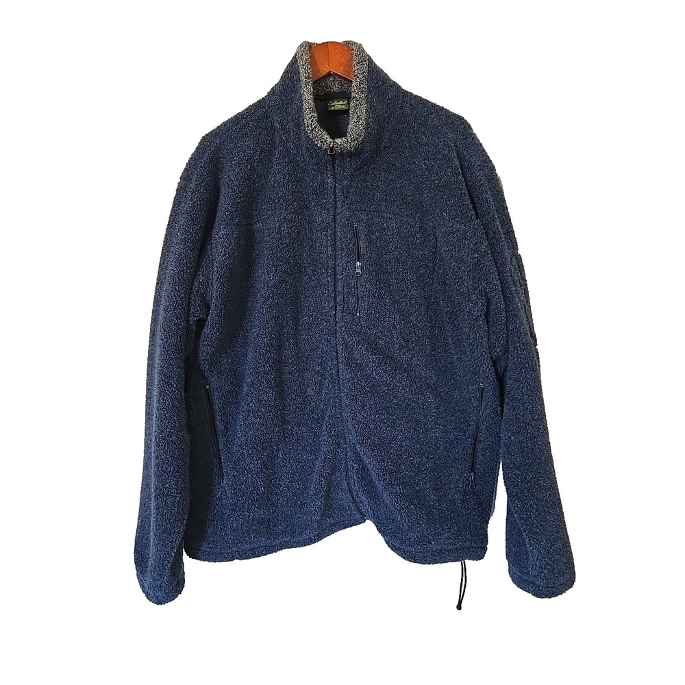 CABELA'S Mens XL Blue Fleece Lined Jacket Full Zip Outdoor Casual Hiking Thermal